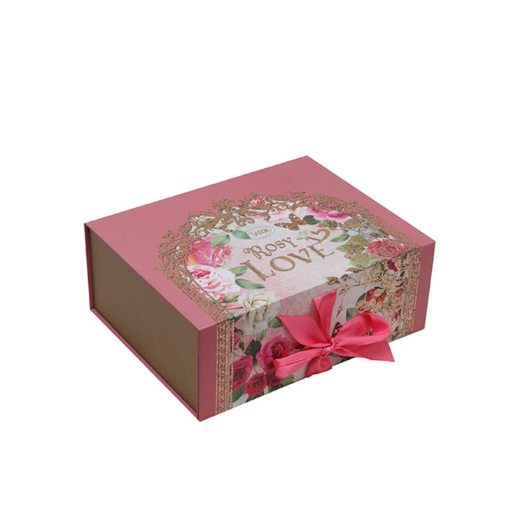 Collapsible Closure Gift Box With Ribbon , Paper