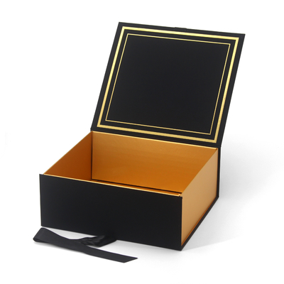 Custom Logo Print Paper Cardboard Foldable Magnetic Shopping Gift Box With Ribbon