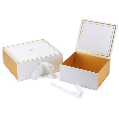 Custom Logo Print Paper Cardboard Foldable Magnetic Shopping Gift Box With Ribbon