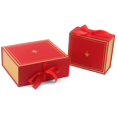 Custom Logo Print Paper Cardboard Foldable Magnetic Shopping Gift Box With Ribbon