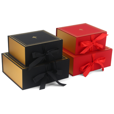 Custom Logo Print Paper Cardboard Foldable Magnetic Shopping Gift Box With Ribbon
