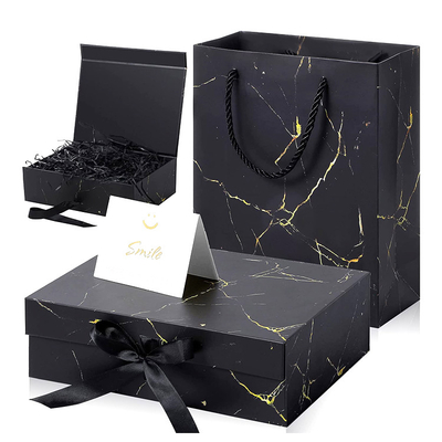 Custom Design Small Matt Black Marble Texture Magnetic Closure Boxes Gift Packaging Boxes