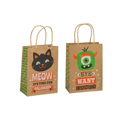 Custom Print Brown Kraft Paper Halloween Party Candy Sweet Goodie Gift Bags With Logo