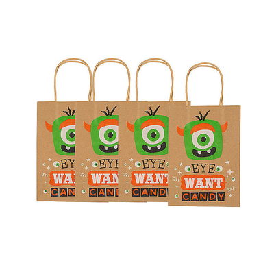 Custom Print Brown Kraft Paper Halloween Party Candy Sweet Goodie Gift Bags With Logo