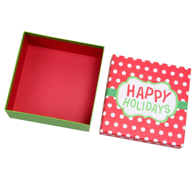 Custom Printed Happy Holiday Gift Square Box With Lid Spot UV