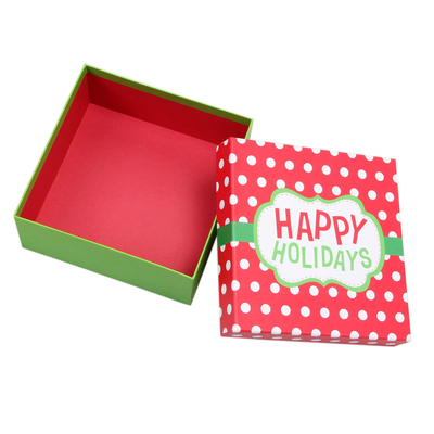 Custom Printed Happy Holiday Gift Square Box With Lid Spot UV