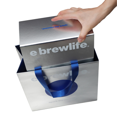 Custom Logo Luxury Silver Magnetic Paper Coffee Gift Box And Bag Set