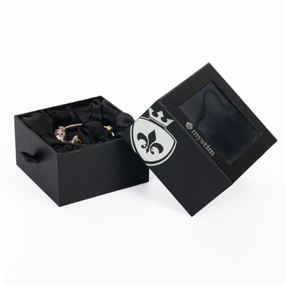 Custom Design Luxury Black Drawer Satin Lined Gift Paper Box For Bracelet