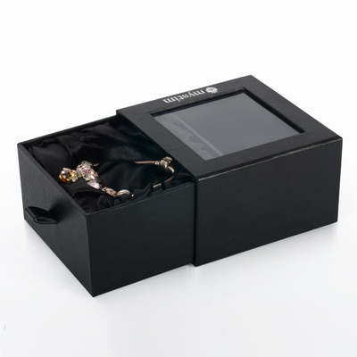 Custom Design Luxury Black Drawer Satin Lined Gift Paper Box For Bracelet