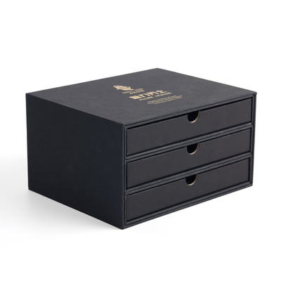 Personalised Luxury Rigid Board Three Tier Gift Box With Gold Foil Logo