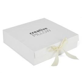 OEM Printing Folding Cardboard Gift Boxes White Color With Silk Ribbon Closure