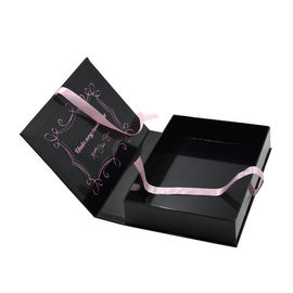 Matt Black Color Paper Gift Box With Ribbon Bow Customized Design Printing