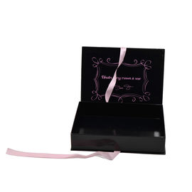 Matt Black Color Paper Gift Box With Ribbon Bow Customized Design Printing
