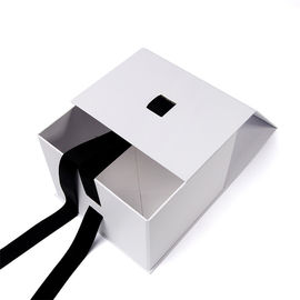 White Square Foldable Paper Gift Box With Magnetic Catch And Ribbon Decor