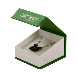 Green Magnetic Flip Top Gift Box , Necklace / Earring Jewelry Cardboard Box