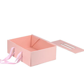 Foldable Pink Magnetic Closure Gift Box With Ribbon Handle Premium Glossy Finish