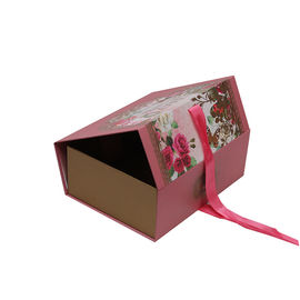 Collapsible Magnetic Closure Gift Box With Ribbon , Paper Gift Box Rose Red Color