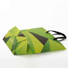 Green Luxury Custom Printed Packaging Bags , Paper Bags With Company Logo