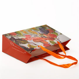 Reusable Paper Carrier Bags Custom Logo Printed With Ribbon Handle