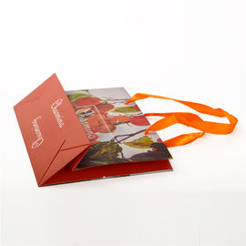 Reusable Paper Carrier Bags Custom Logo Printed With Ribbon Handle