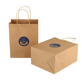 Recycled Kraft Paper Shopping Bags With Handles , Brown Paper Grocery Bags