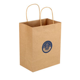 Recycled Kraft Paper Shopping Bags With Handles , Brown Paper Grocery Bags