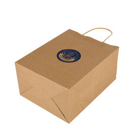 Recycled Kraft Paper Shopping Bags With Handles , Brown Paper Grocery Bags