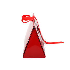 Triangle Shaped Printed Paper Gift Box Red Color With Ribbon Closure