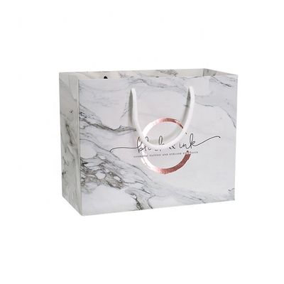 Custom Rose Gold Marble Boutique Gift Paper Carry Bags With Logo Printed