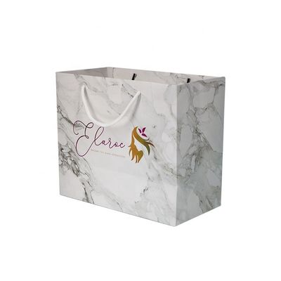 Custom Rose Gold Marble Boutique Gift Paper Carry Bags With Logo Printed