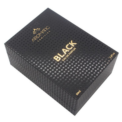 Black Rigid Paper Perfume Packing Box With Gold Logo