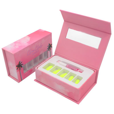 Customize logo printed pink press on nail packaging box Cheap packaging box with eva insert for artificial nails