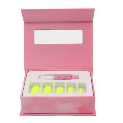 Customize logo printed pink press on nail packaging box Cheap packaging box with eva insert for artificial nails