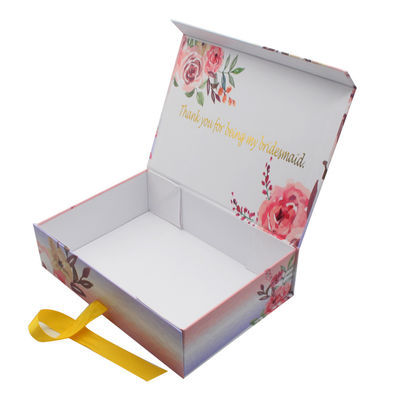 Custom Logo Printed Folding Magnetic Wedding Favor Invitation Bridesmaid Groom Gift Boxes With Ribbon