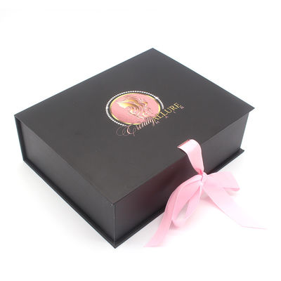 Custom Logo Printed Black Pink Magnetic Luxury Silk Satin Lined Packaging Gift Box With Lid And Ribbon