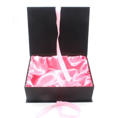 Custom Logo Printed Black Pink Magnetic Luxury Silk Satin Lined Packaging Gift Box With Lid And Ribbon