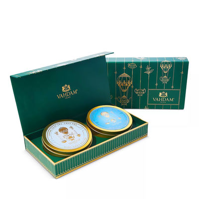 Custom Printed Green Cardboard Luxury Tea Tin Packaging Gift Box