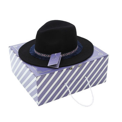 Custom Printed Black Cardboard Large Big Fedora Cap Hat Packaging Shipping Box With Handle