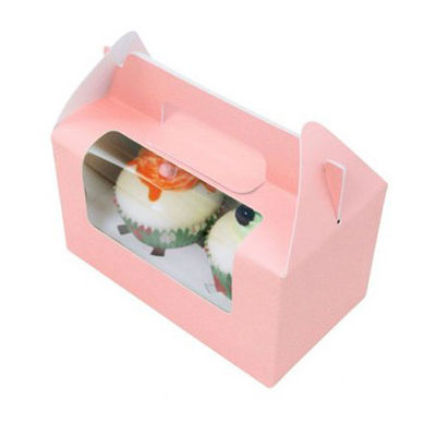 Custom Logo Printed Paper Pink White Pastry Boxes With Clear Windows