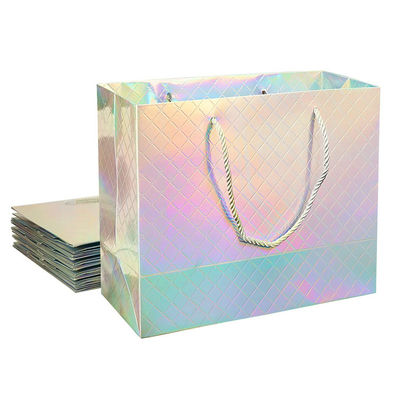 Custom Logo Printed Wholesale Retail Rainbow Iridescent Fancy Holographic Hologram Paper Gift Bags