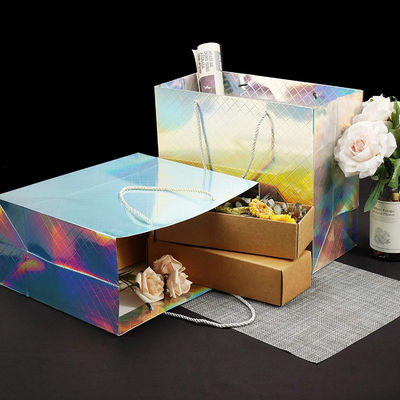 Custom Logo Printed Wholesale Retail Rainbow Iridescent Fancy Holographic Hologram Paper Gift Bags