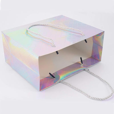 Custom Logo Printed Wholesale Retail Rainbow Iridescent Fancy Holographic Hologram Paper Gift Bags