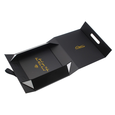 Custom Printed Collapsible Rigid Magnetic Clasp Boxes Flat Folding Black Cardboard Gift Box