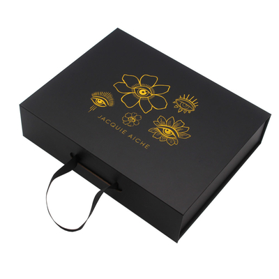 Custom Printed Collapsible Rigid Magnetic Clasp Boxes Flat Folding Black Cardboard Gift Box