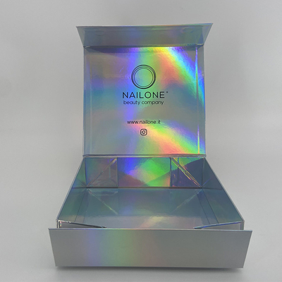 Custom Printed Deluxe Holographic Rigid Foldable Magnetic Closure Gift Cosmetics Packaging Paper Box