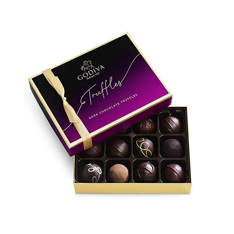 Custom Logo Printed Empty Luxury Black Chocolate Truffle Packaging Boxes For Truffles