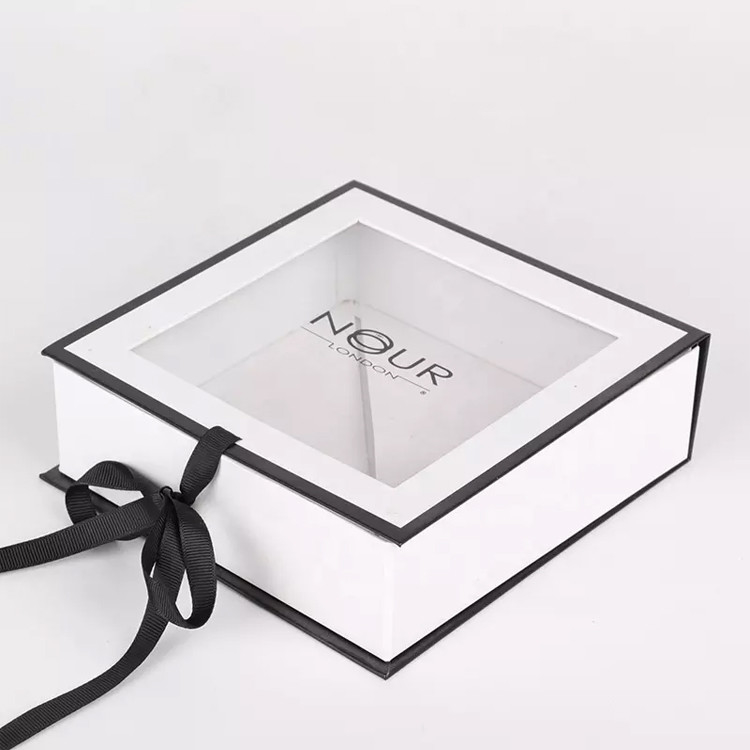 Luxury White Cardboard Clothes Scarf Towel Packaging Folding Paper Gift Box With Clear Window