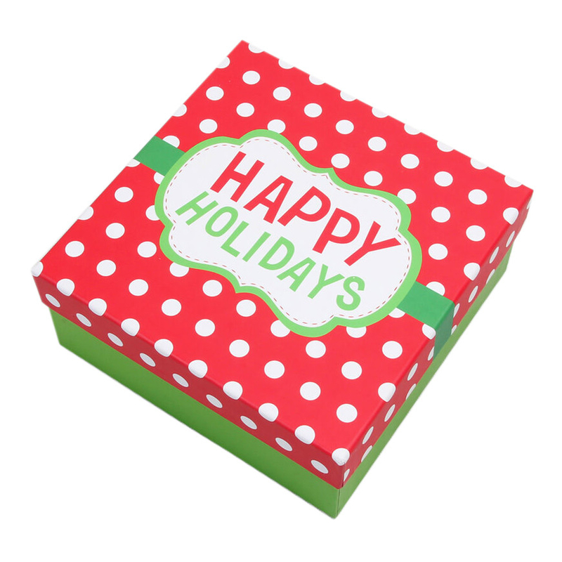 Custom Printed Happy Holiday Gift Square Box With Lid Spot UV