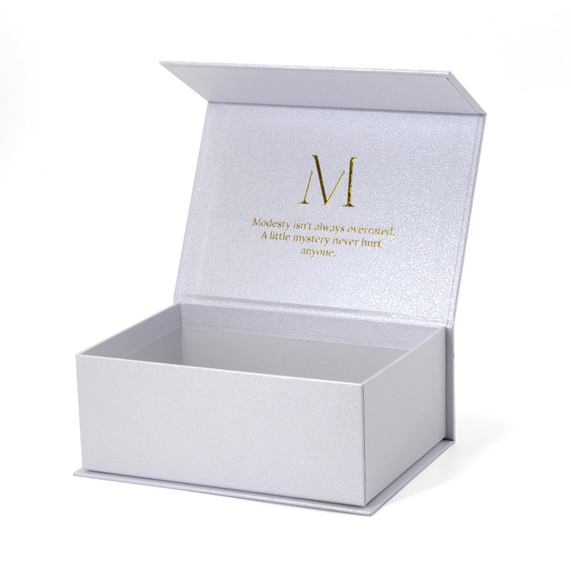 Custom White Art Paper Hardcover Box With Gold Foil Logo