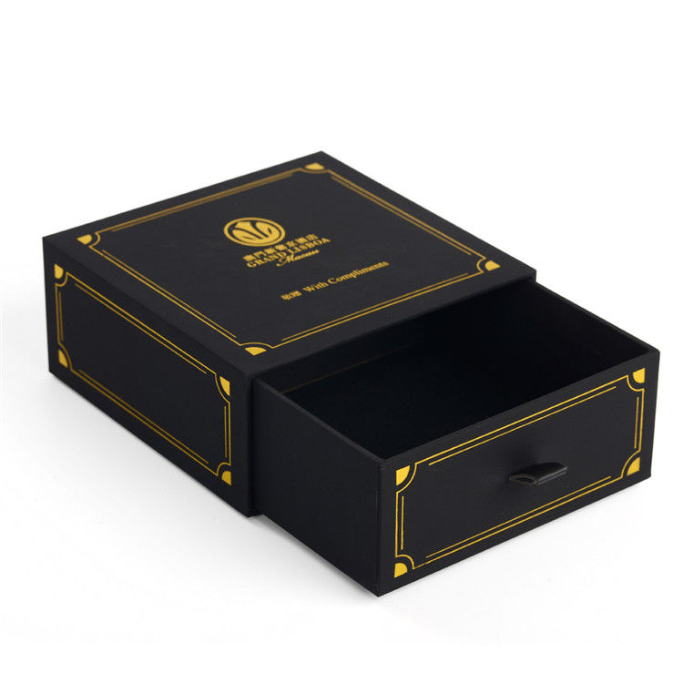 Black Paper Packaging Box / Rigid Gift Box With Foil Stamping Logo Brand